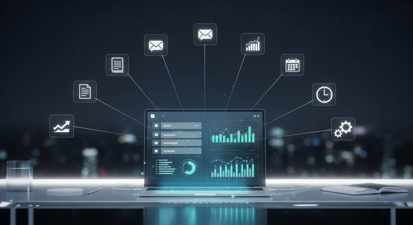 Text expanders boosting productivity and efficiency with connected icons.