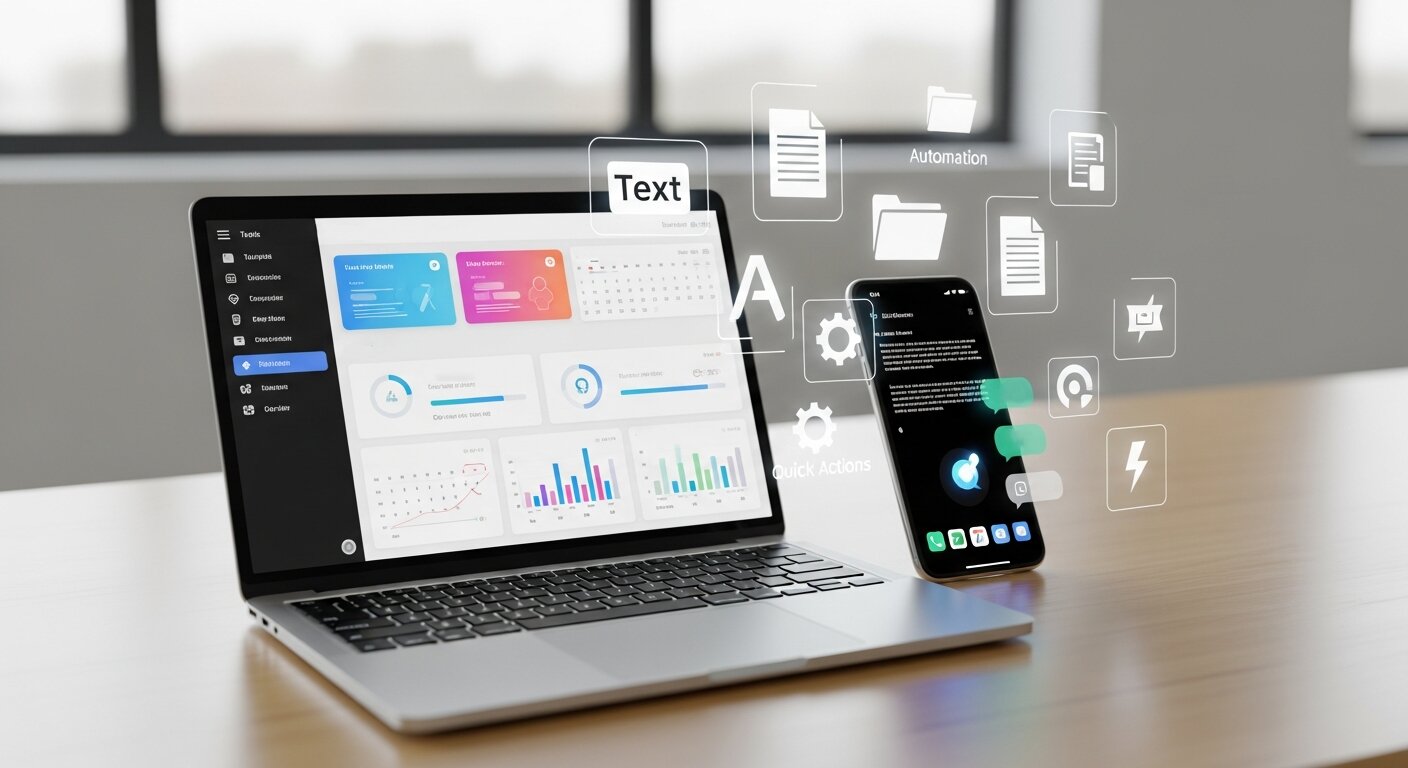 Text expanders boosting productivity with text and automation icons.