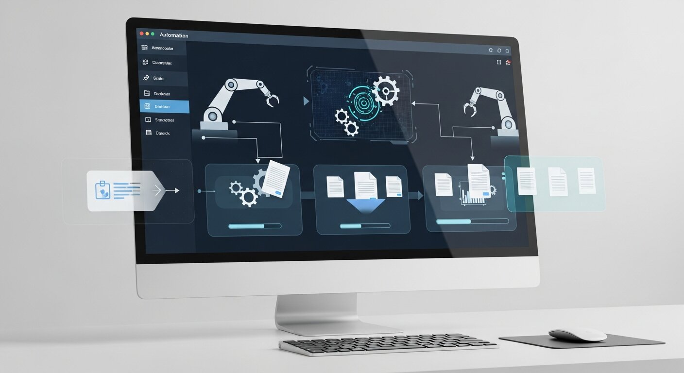 Automation software streamlining administrative tasks in an office setting.