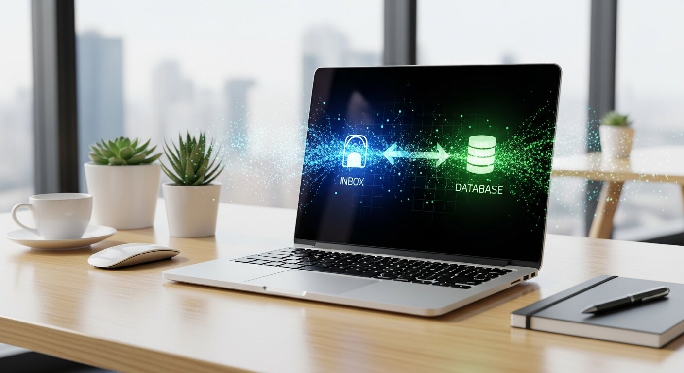 Automated system processing emails on a laptop