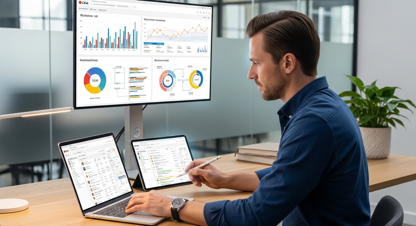 Person using CRM tools to save time and streamline work.