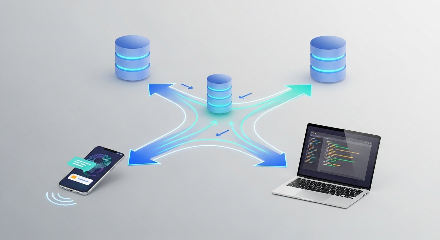 Real-time data synchronization between devices and databases.